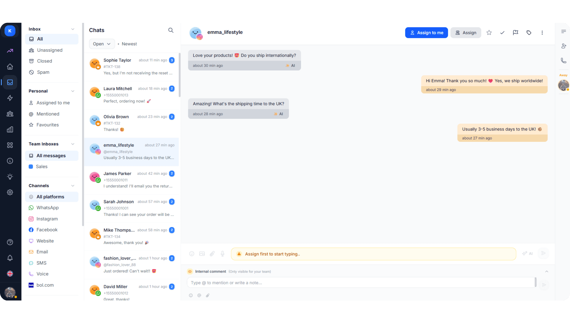 Bugalou Inbox - All channels in one view